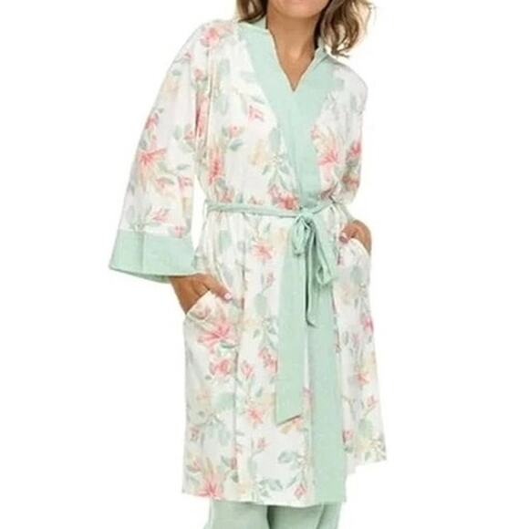 FN Flora By Flora Nikrooz Mint Floral Green Soft Buttery Wrap House Robe Small - Picture 2 of 9